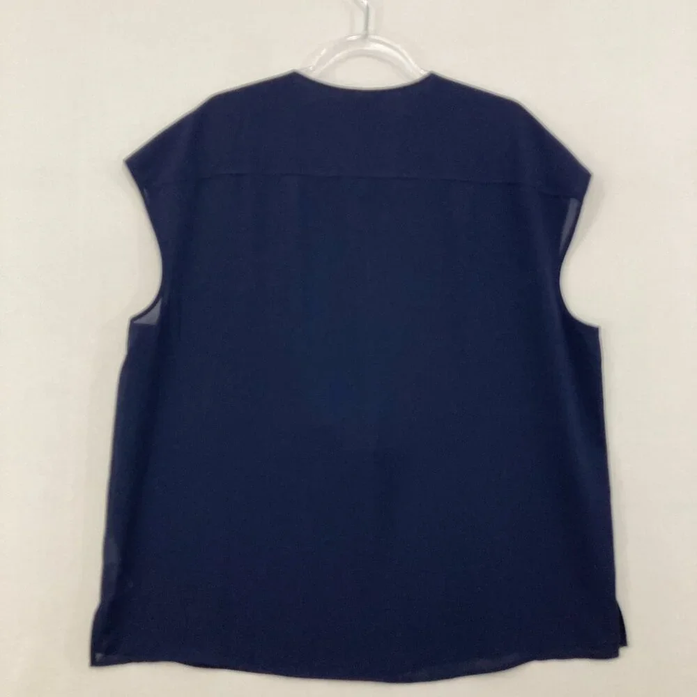 New J. Crew‎ size 16 Tall Navy Keyhole Grosgrain Ribbon Preppy Blouse Office - Picture 11 of 12